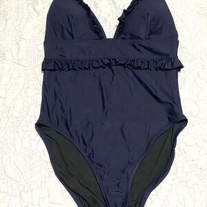 J. Crew Navy Ruffle one piece Swimsuit
